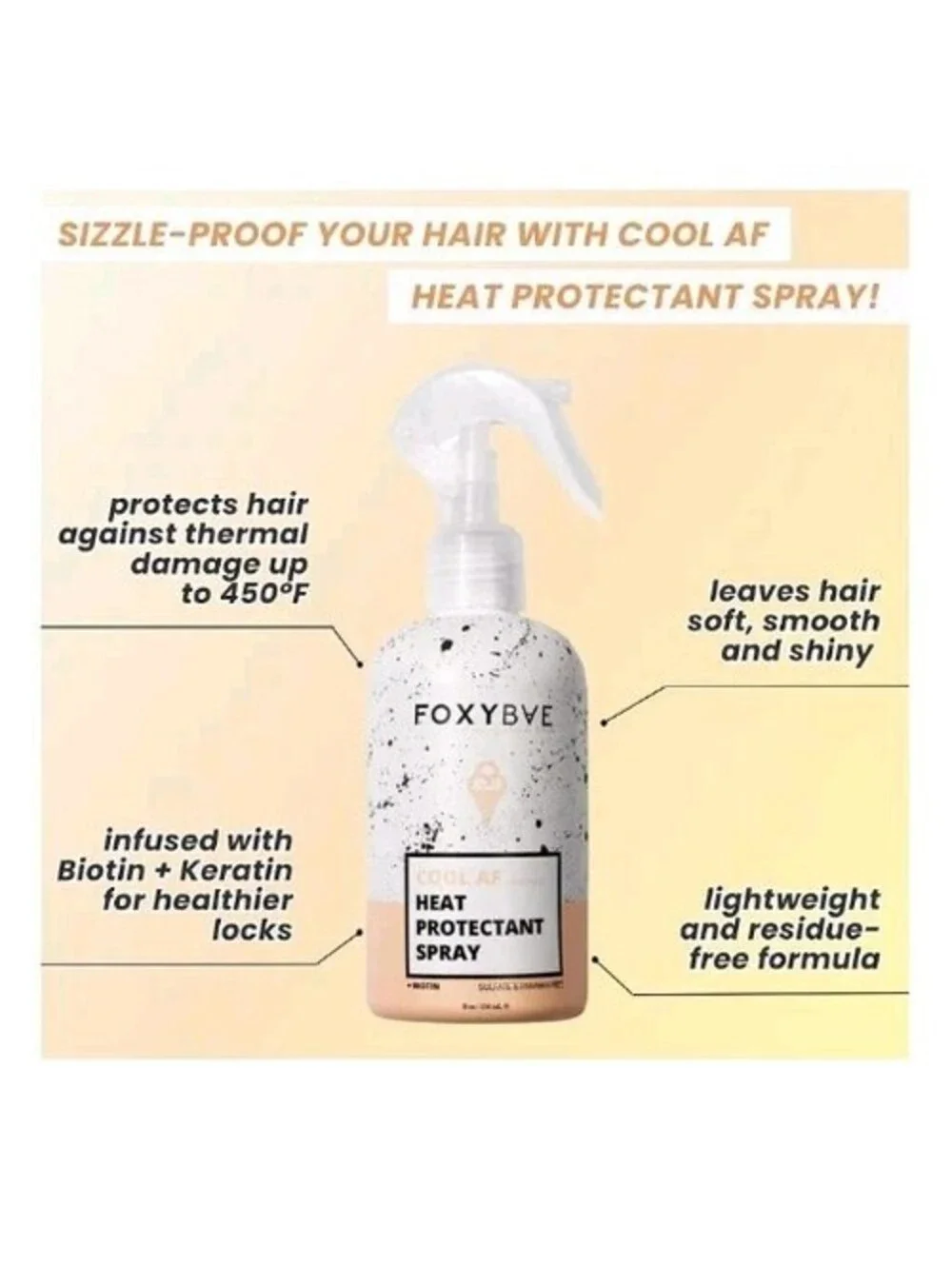 FoxyBae Cool AF Heat Protectant Hair Spray 8 oz Sulfate & Paraben Free expired